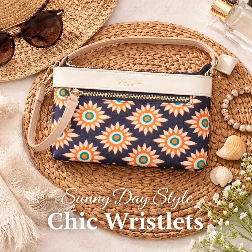 Spartina 449 Daufuskie Island Natural Linen & Genuine Leather Floral Wristlet